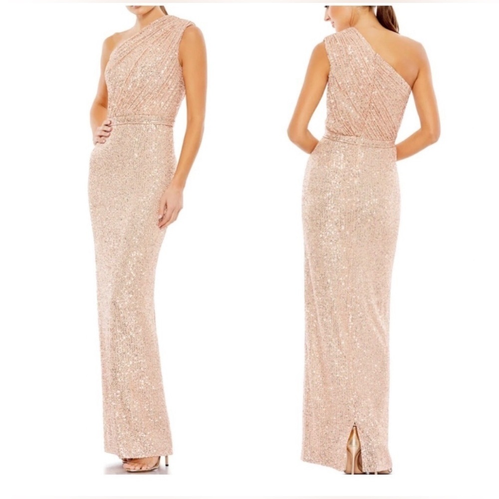 Ieena for Mac Duggal SEQUINED RUCHED ONE SHOULDER GOWN NWT